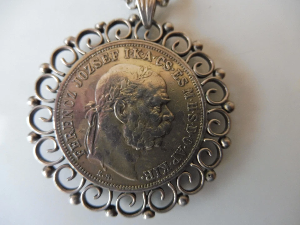 schöne,alte Kette_mit Münz-Anhänger__5 Krona 1908__Silber__Medaillon  ! - Bild 3 von 4