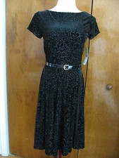 Ralph Lauren women black velour evening A-line dress  New