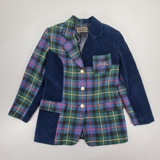 Rocco Barocco Womens Jacket Blue 44 Tartan Plaid Corduroy Blazer