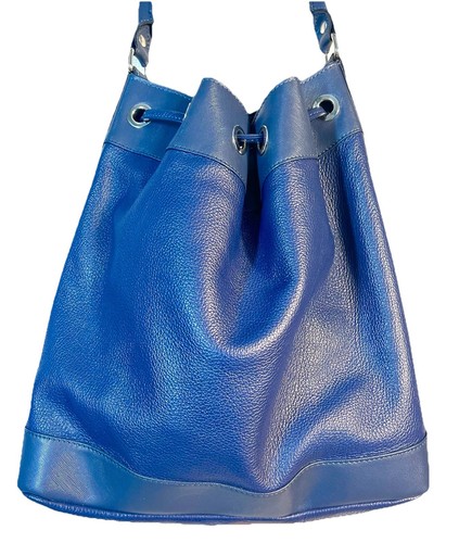 Bosca Gorgeous Blue Leather Bucket Drawstring Shoulder Bag Great Condition - Picture 3 of 9