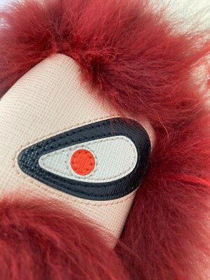 Fendi Key Holder Red Fur Bag Bugs Leather Key Chain Bag