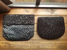 2 Le Regale Black Beaded Clutch Purse Evening Cocktail Prom Vintage Hong Kong