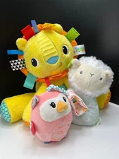 Baby Plush Toy Lot of 3 Bright Starts Taggies Ingenutiy Lamb Spark Owl