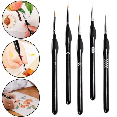 5x Extra Fine Tip Detail Paint Brushes Set for Miniatures Model Maker Painting