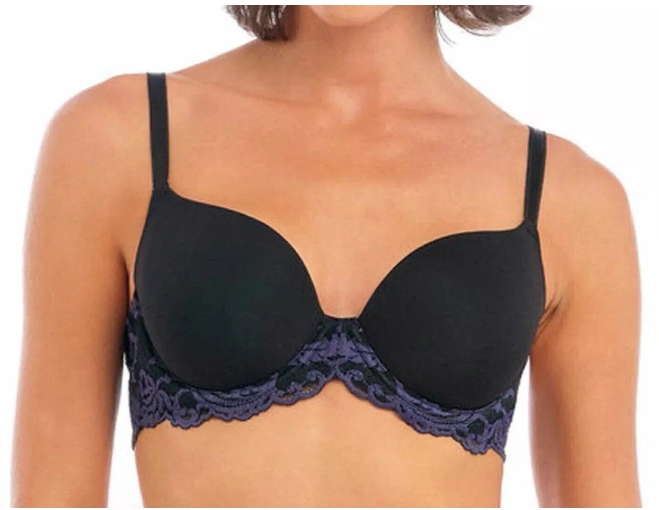 Wacoal 853322 34G Black & Purple Underwire Lined Lace Contour T-Shirt Bra
