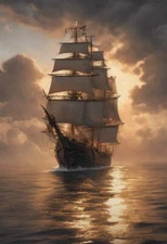 Vintage Sailing Ship at Sunset Photograph II Art Print