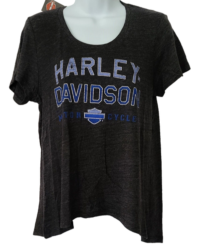 HARLEY DAVIDSON SS Shirt Black Hi Low Flowing Bar and Shield Chest 37in Womens M