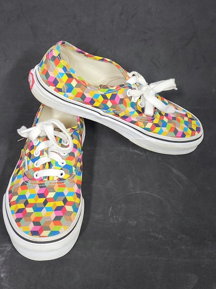 Vans Authentic (3d Check) Multi/Truewhite Checkered Skate Shoes Kids GUC