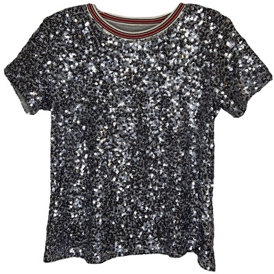 Treasure & Bond Girls Ringer Sweater Top L (10/12) Silver Sequins Festive Party