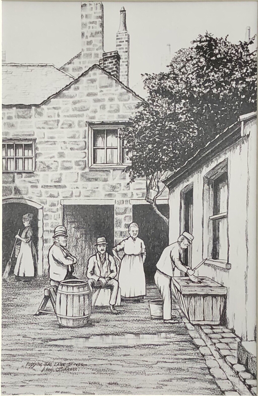 Pudding Bag Lane St Ives original mounted art print 10”x8" G.Burgess