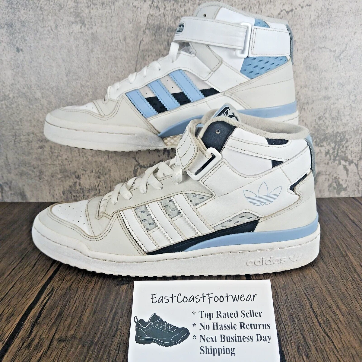 Men's Adidas Originals Forum Mid White Sky Blue Black H01679 Size 10 No Insoles