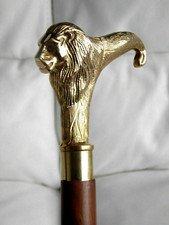 Handmade Brass Lion Head Derby Handle Victorian 3 Fold Wooden Cane Walking Stick