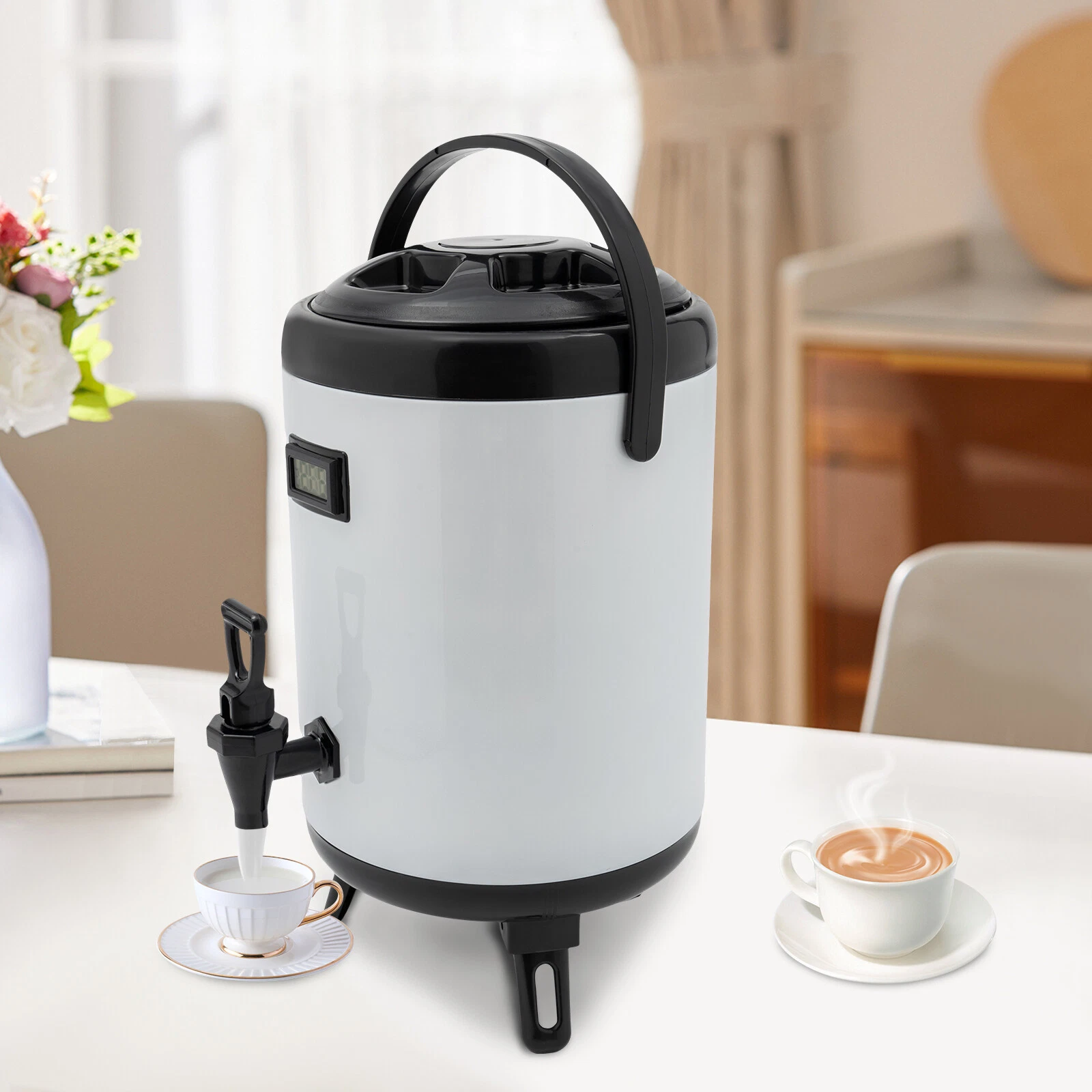 Insulated Beverage Dispenser Coffee Tea Hot & Cold Water Drink Dispenser White