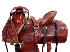 Western Trail Saddle Hard Seat Pleasure Cowboy Tooled Leather Tack Set 15 16 17