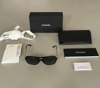 CHANEL 5439-Q-A CALFSKIN CC CHAIN PILOT SUNGLASSES Black/Gold | eBay