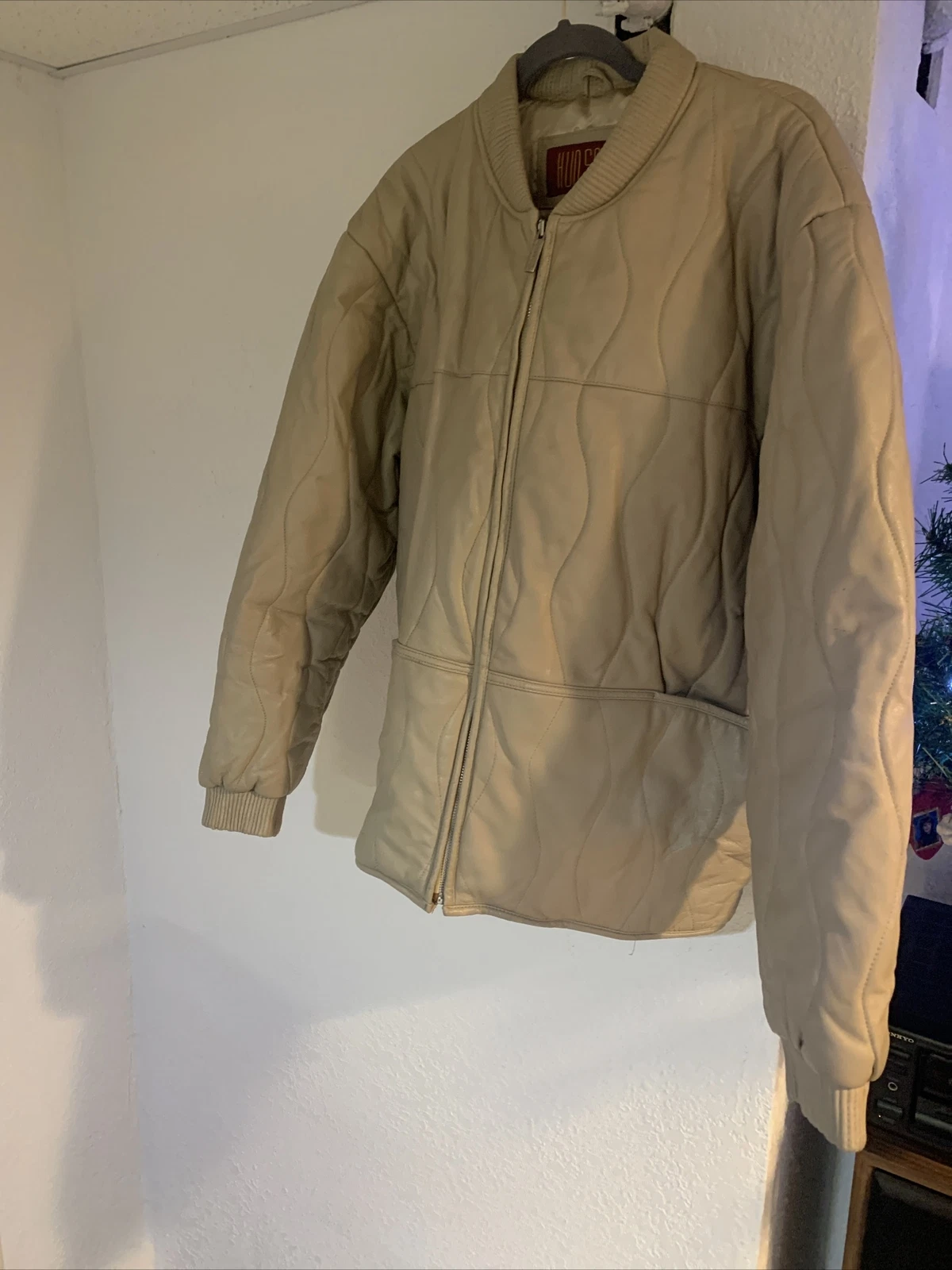 OFF WHITE HUDSON CAPOSPALLA VERA PELLE BOMBER JACKET PANNA OFF WHITE UOMO Taglia L