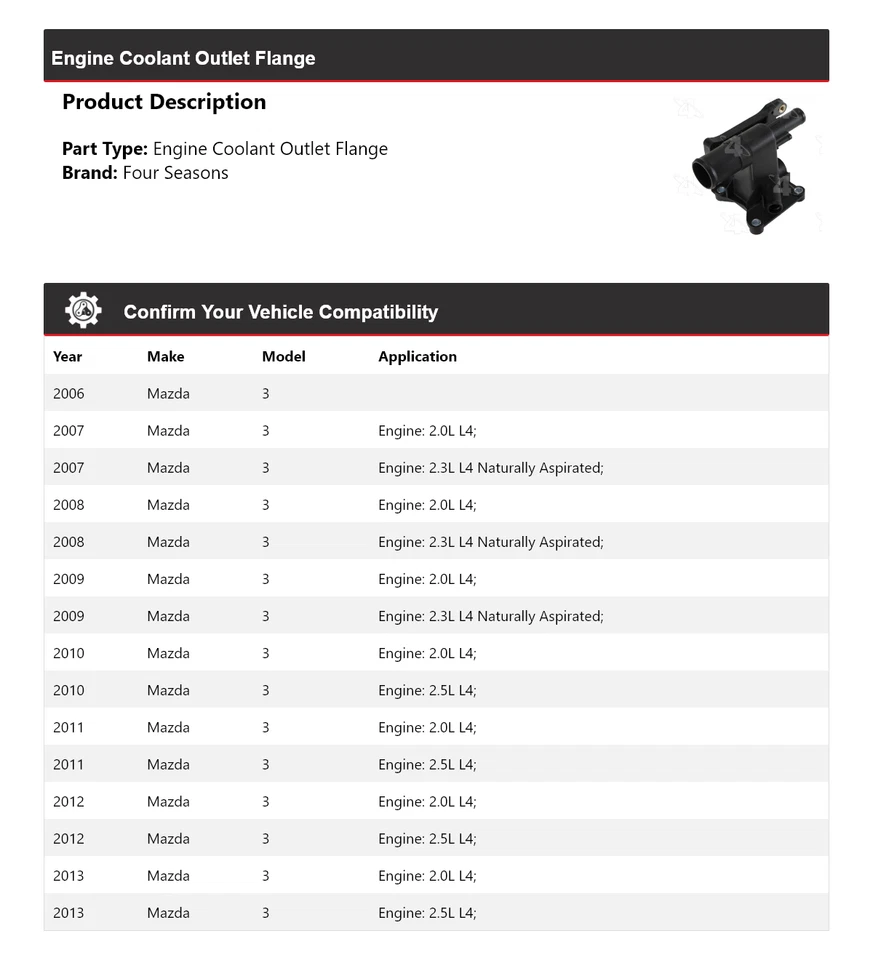 Фланжевая розетка охлаждающей жидкости для двигателя Mazda 3 2006-2013 годов выпуска 4 сезона 2007 2008 2009 2010 годов выпуска - Изображение 2 из 4
