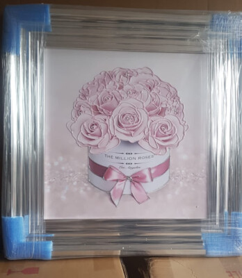 PINK MILLION ROSES MODERN GLITZER LIQUID ART WANDBILD CHROM OPTIK 55x55cm