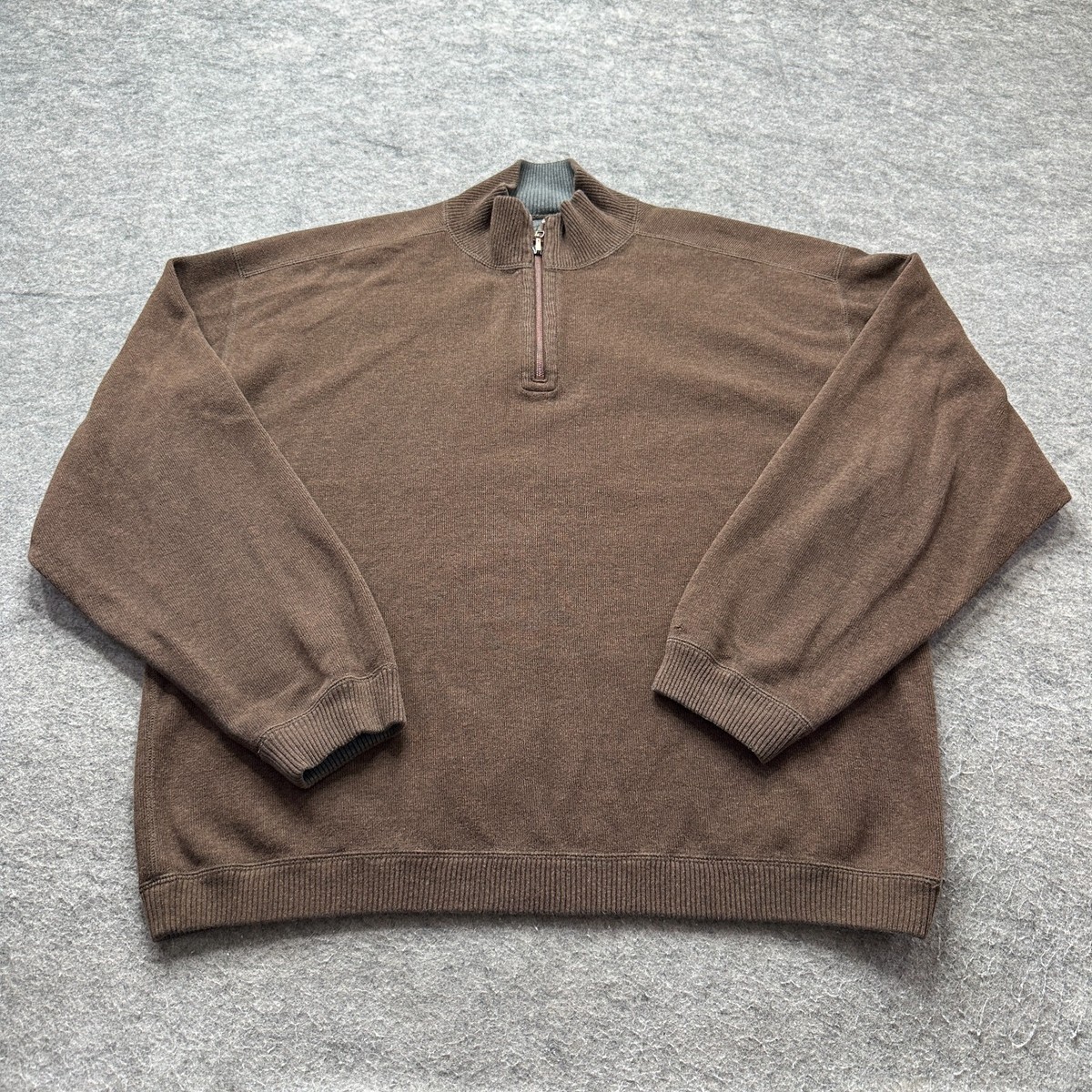 Tommy Bahama 1/4 Zip Reversible Sweater Men XL Brown Gray Ribbed Mock Jumper