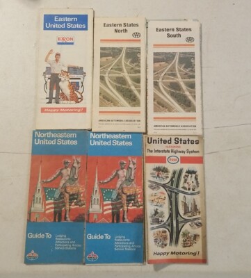 Vintage Lot of 6 Eastern United States Travel Maps . Esso, Exxon, Amoco, AAA