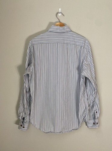 Threads Saks Fifth Avenue Men's Medium Striped Button Down Shirt in Brown/Blue - Picture 2 of 20