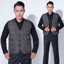 Men Multipockets Waistcoat Cotton Down Vest Gilet Winter Fishing Hunting Safari