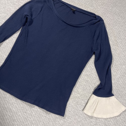 J CREW WOMEN'S SZ S ROUND NECK BLUE RUFFLED SLEEVES CASUAL SWEATER - Picture 2 of 6