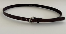 Brown Leather Belt With Silvertone Brass Buckle size Small -Made in USA