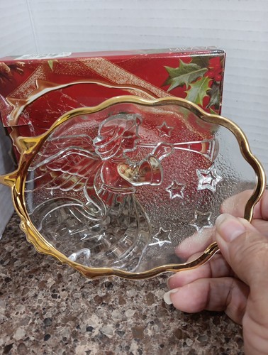 Mikasa Engel Lied Trompete Gold Süßigkeiten Schale Klarschliff Glas Goldrand mit Box - Bild 2 von 7