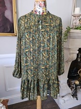 Ladies Zara Ruffle Dress Boho Floaty Size L 12-14 Long Sleeve