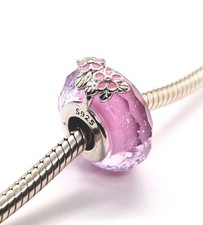 🩷 Pink Cherry Blossom Murano Glass Bead Charm Genuine S925 Sterling Silver 🩷 