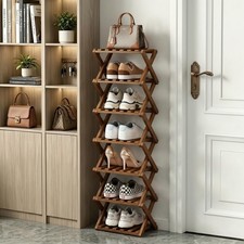 Narrow Shoe Rack, Foldable Bamboo Shoes Shelf for Small Spaces, Multifunction...