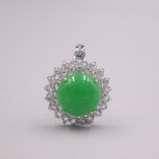 New White GP with Green Jade Round Pendant 1.10inch H Best Gift