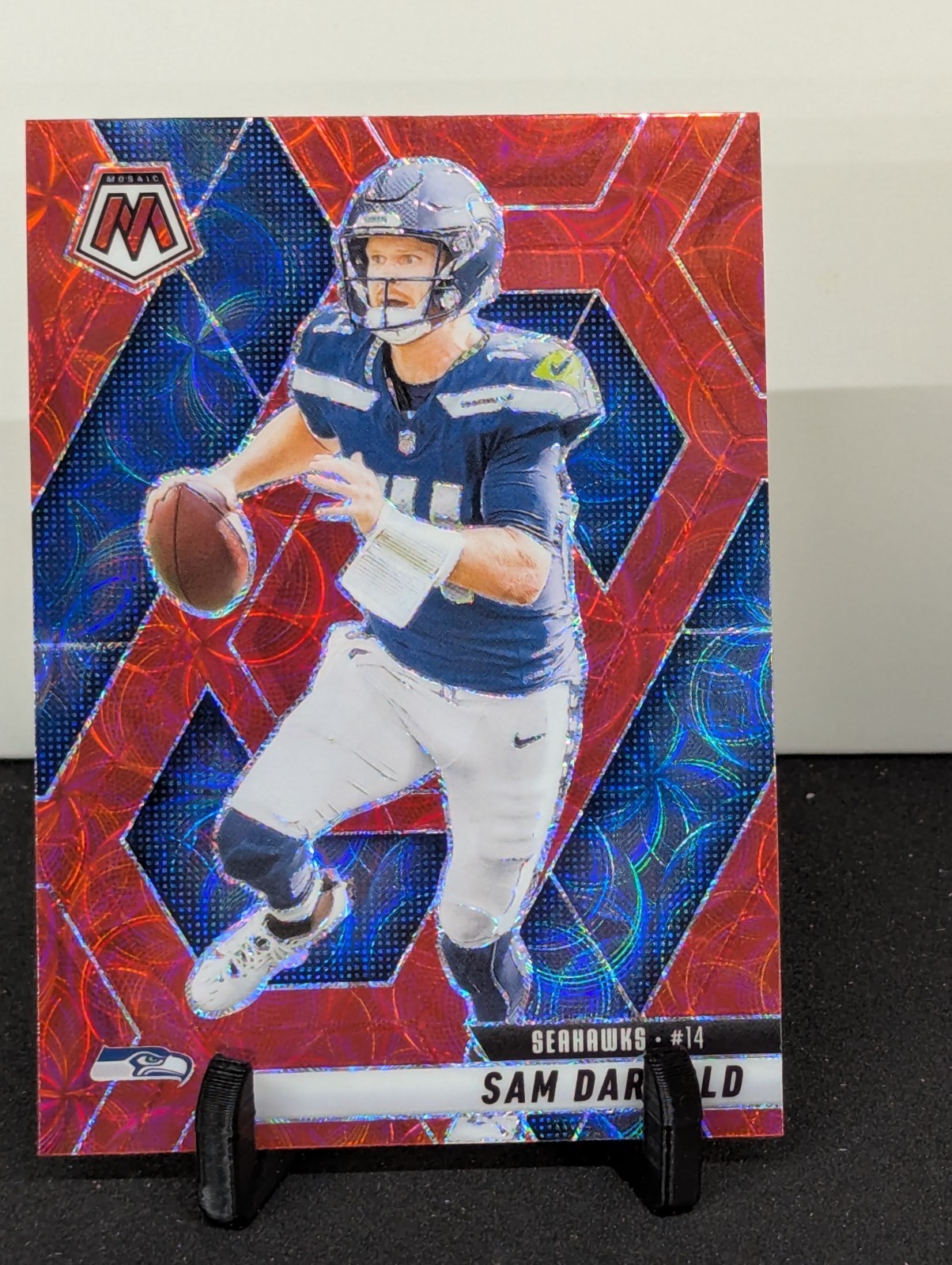 Sam Darnold Red Scope #27 2025 Panini Mosaic Seahawks Super Bowl Champ