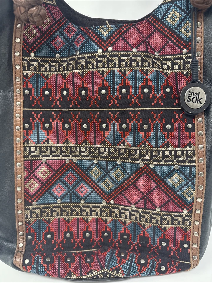 Vintage The Sak Indio Leather Cross Stitch Studded Hobo Bag - Image 3 of 4