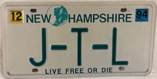 Vanity JTL license plate John Joe Jack Jay James Jared Jim Jan Jerry Jody Jon NH