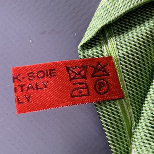 Seidenkrawatte ISAIA grün weiß diagonal gestreift - Bild 6 von 6