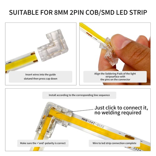 20 Pcs 2PIN L-Shape Solderless Transparent LED Strip Connector No Dark Area f... - Picture 5 of 9
