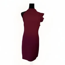 C. Luce Cocktail Dress One Sleeve Ruffle Shoulder Women’s Size L Burgundy NWT