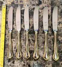 SET OF 6 SOLINGEN GERMANY🇩🇪 "6.75"GOLD ACCENTED STAINLESS MODERN HOLLOW KNIVES