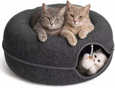 Felt Cat Tunnel for Large Indoor Cats, 24" X 24" X 12" Peekaboo Cave Bed