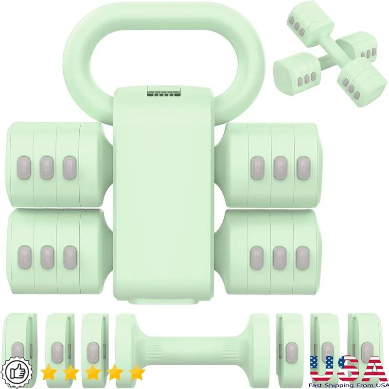 2-in-1 Adjustable Dumbbell Kettlebell Set Portable Weight Training System New