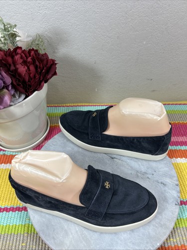 Mocasín de ballet de gamuza negro Tory Burch zapatos planos de conducción logotipo dorado para mujer EE. UU. 6 M - Imagen 8 de 12
