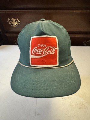VINTAGE GREEN ENJOY COCA COLA COKE GREEN ROPE TRUCKER MESH SNAPBACK HAT 