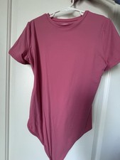 Auden Women s Solid Pink Short Sleeve One-Piece Bodysuit Size M