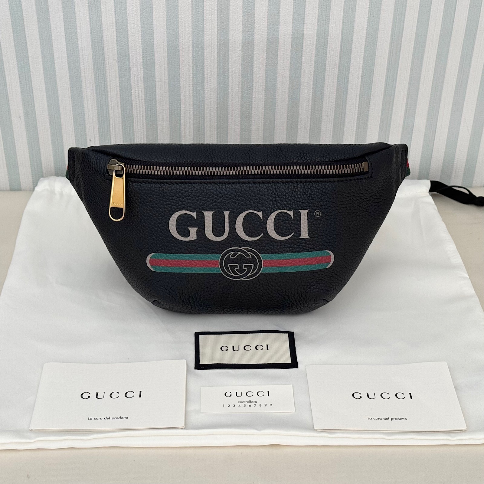 GUCCI 527792 Sherry Logo Marsupio Cintura Marsupio Pelle Nero Unisex Italia