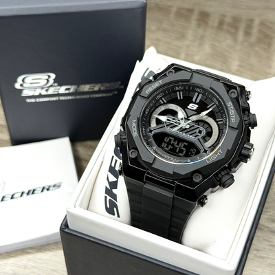 NEW✓ Skechers El Segundo Black Silicone Men's Digital And Analog