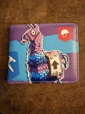 Fortnite video gamers men’s wallet bifold blue llama ID coin card cash slots new
