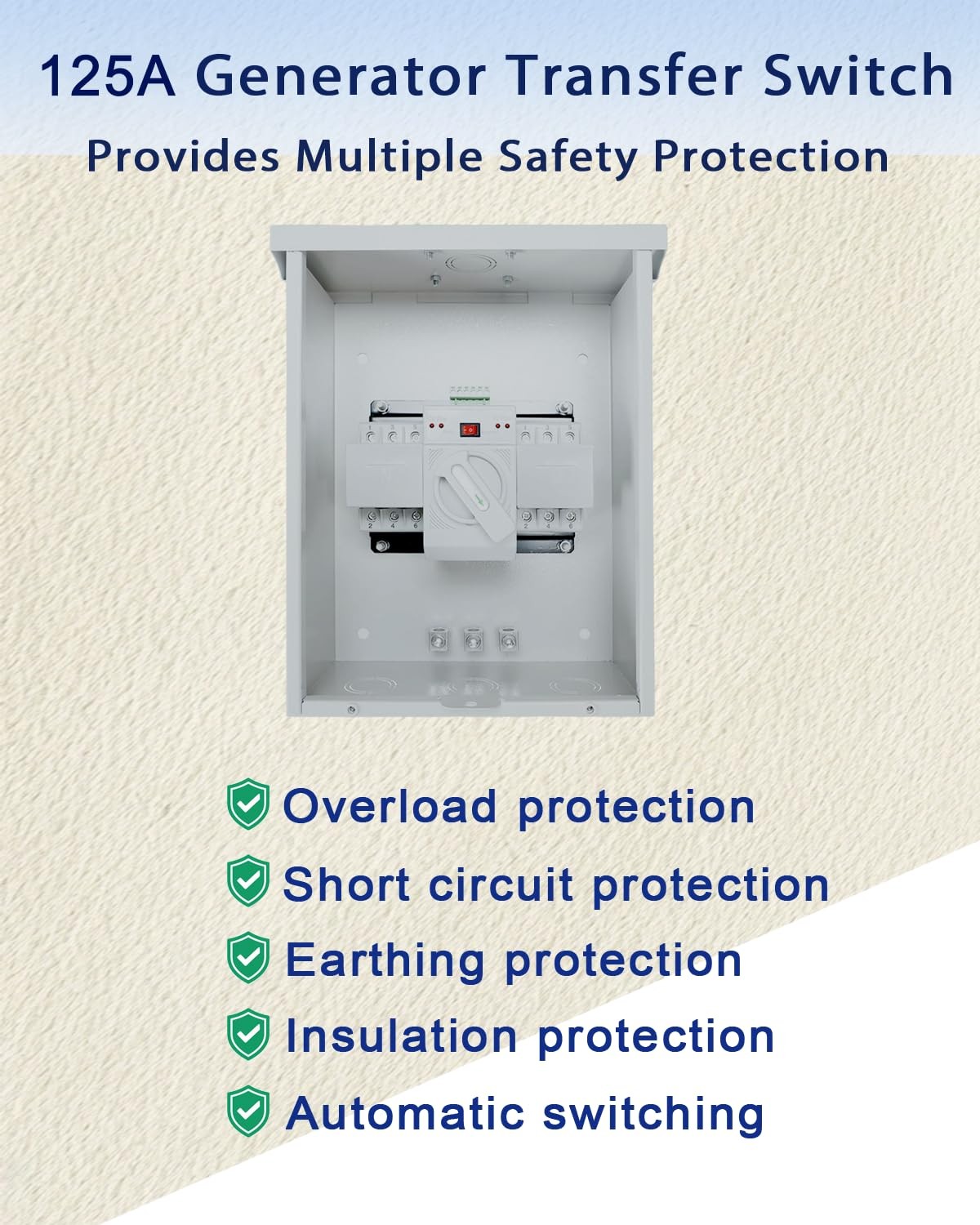 125A Automatic Transfer Switch for Generator, 3P, 120/240V Dual Power Generator 