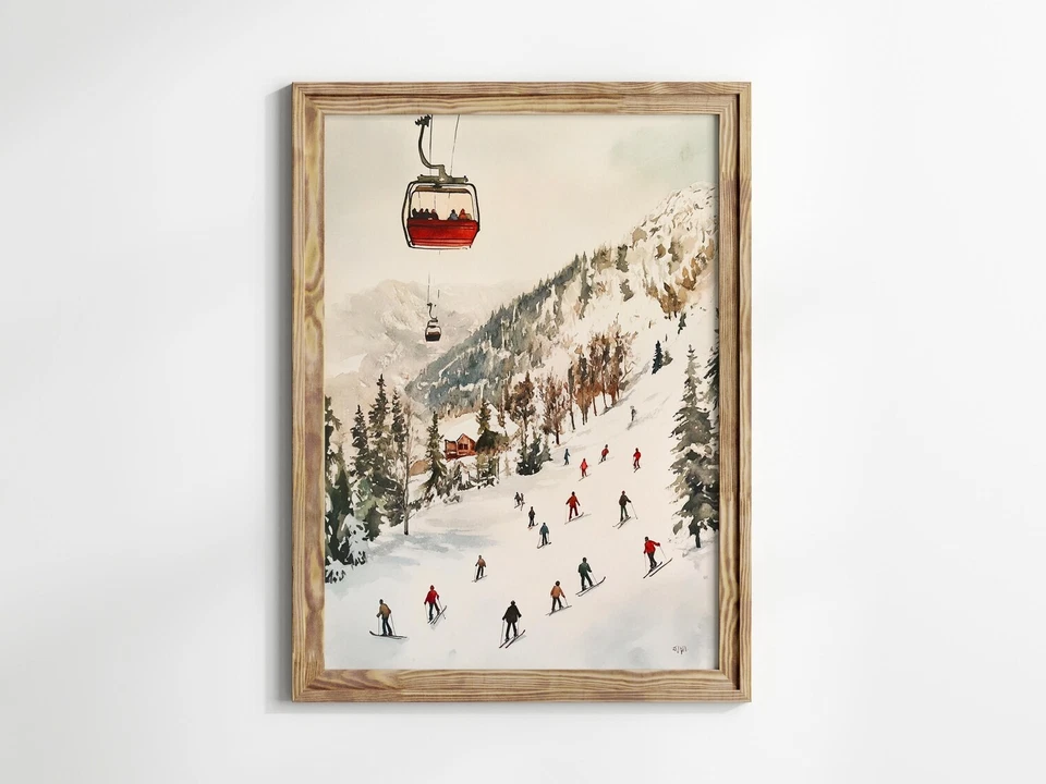Arte de pared remonte vintage - Póster retro de invierno para pistas de esquí decoración de cabina rústica Foto 2 de 4